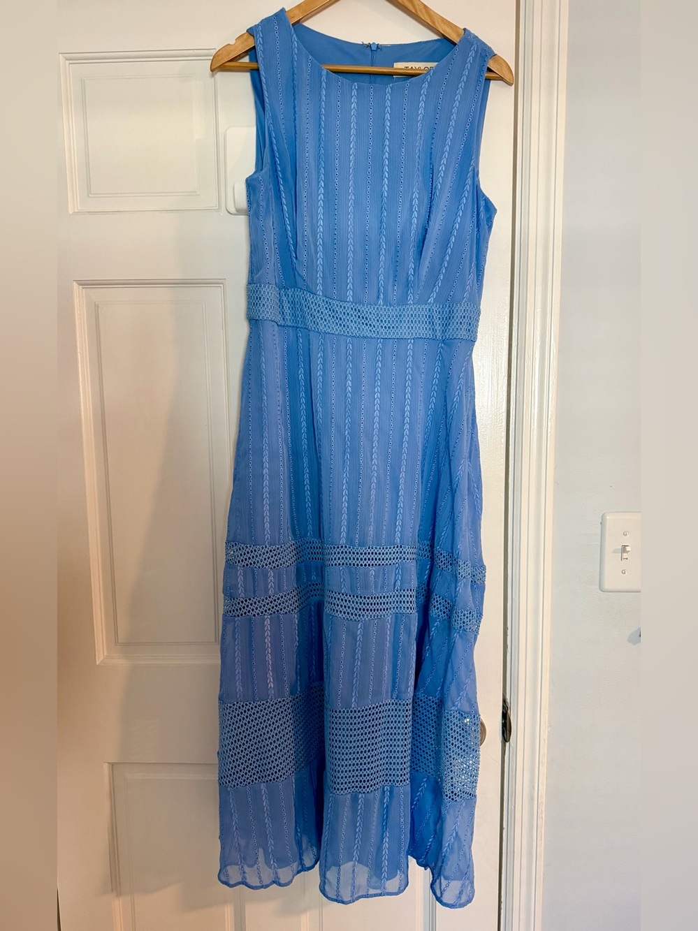 Taylor Sky Blue Sleeveless Maxi Dress with Lace Insets